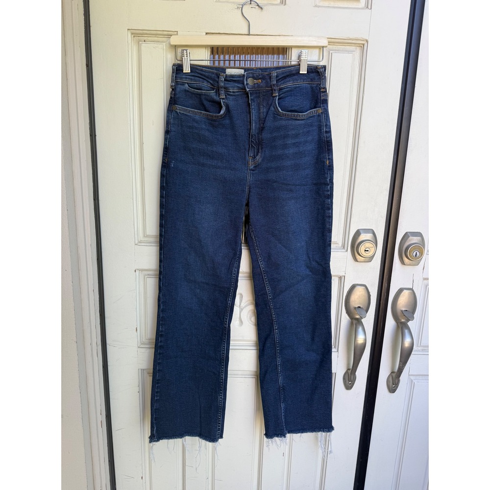 Pilcro Anthropologie High Rise Straight Leg Raw Hem Jeans Dark Wash Blue Size 26